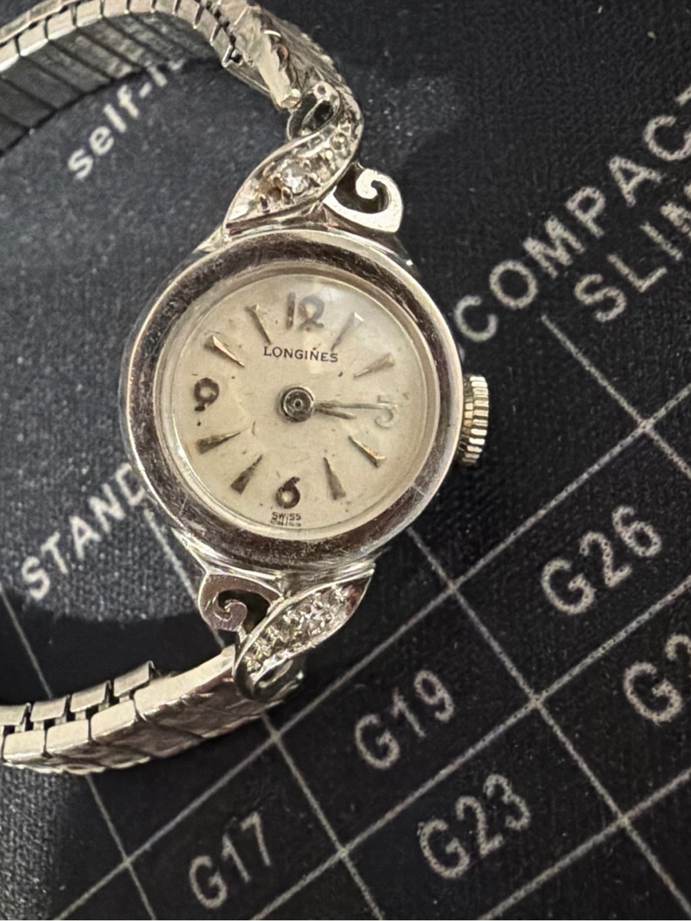 Vintage Solid 14k White Gold Woman’s Longines Cocktail Watch W/Diamonds
